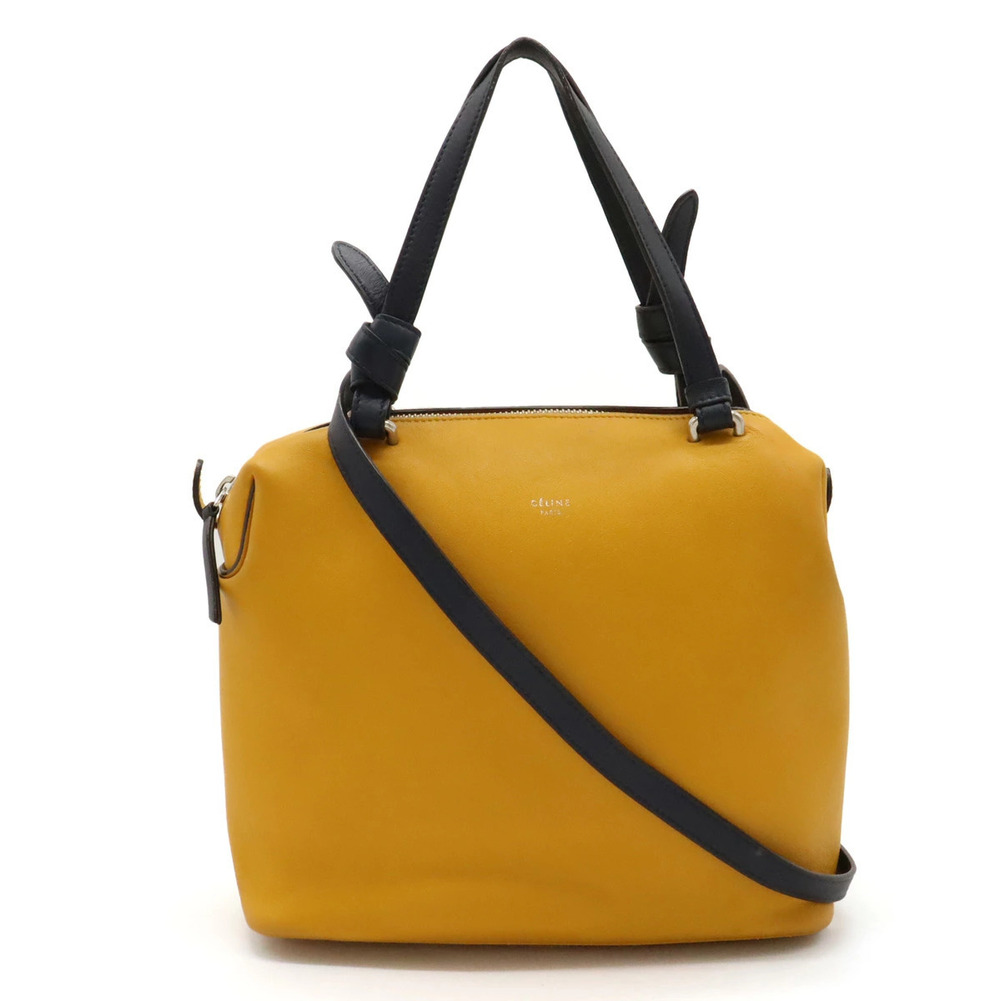 Celine Soft Cube 2way Shoulder Bag Leather Bicolor Orange Yellow Navy Blue